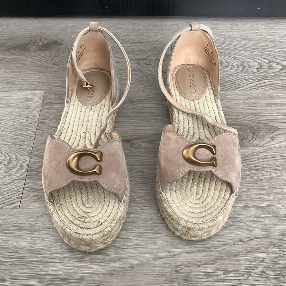 Coach Womens Dillon Tan Suede Ankle Strap Open Toe Platform Sandals - Picture 2 of 7